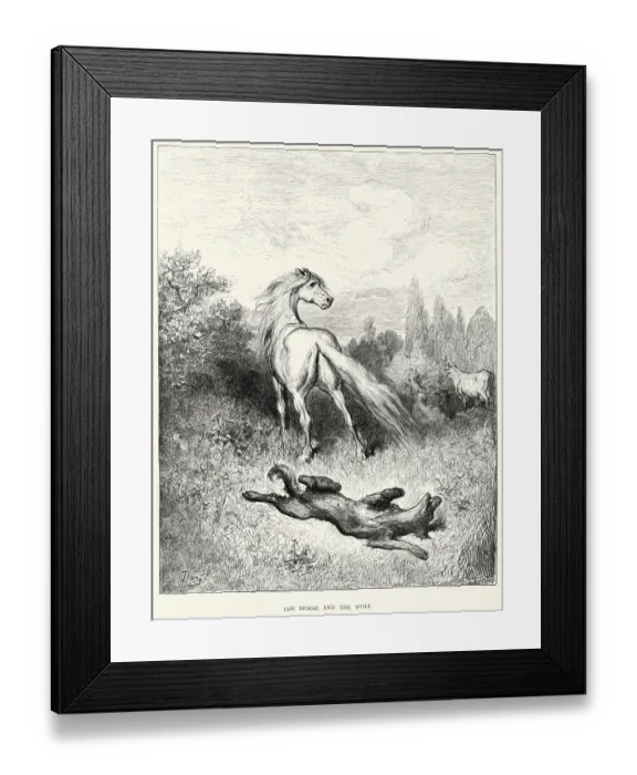 Framed Print : La Fontaines Fables - Horse and the Wolf Framed Print : La Fontaines Fables - Horse and the Wolf