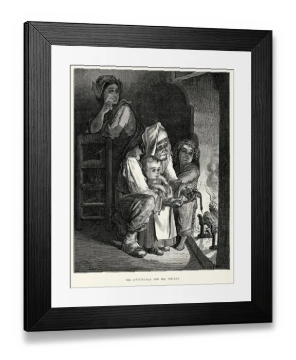 Framed Print : La Fontaines Fables - Countryman and the Serpent