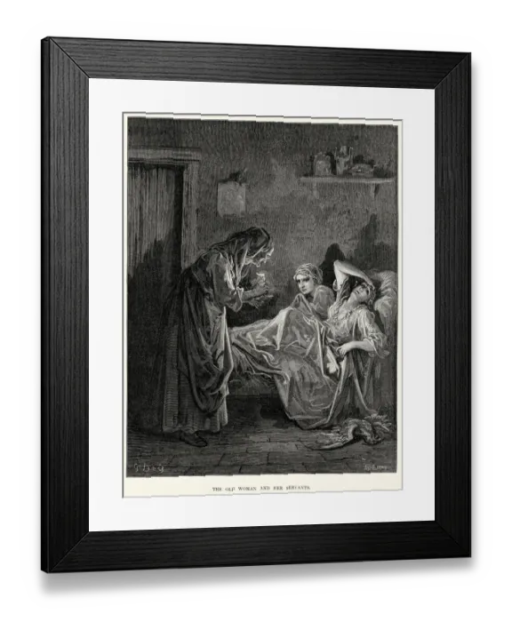 Framed Print : La Fontaines Fables - Old Woman and her Servants Framed Print : La Fontaines Fables - Old Woman and her Servants