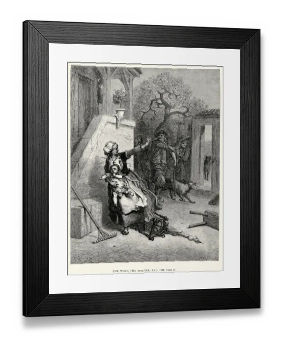 Framed Print : La Fontaines Fables - The Wolf Mother and Child Framed Print : La Fontaines Fables - The Wolf Mother and Child