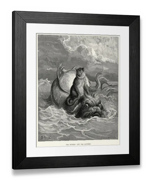Framed Print : La Fontaines Fables - Monkey and the Dolphin Framed Print : La Fontaines Fables - Monkey and the Dolphin