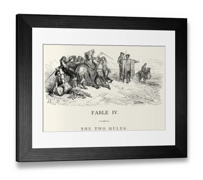Framed Print : La Fontaines Fables - The Two Mules Framed Print : La Fontaines Fables - The Two Mules