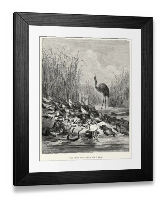 Framed Print : La Fontaines Fables - Frogs who asked for a King Framed Print : La Fontaines Fables - Frogs who asked for a King