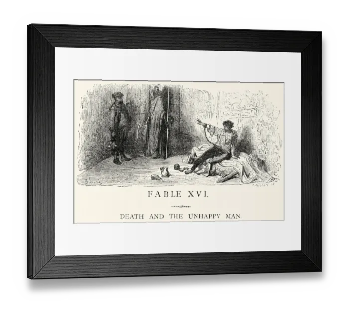 Framed Print : La Fontaines Fables - Death and the Unhappy Man Framed Print : La Fontaines Fables - Death and the Unhappy Man