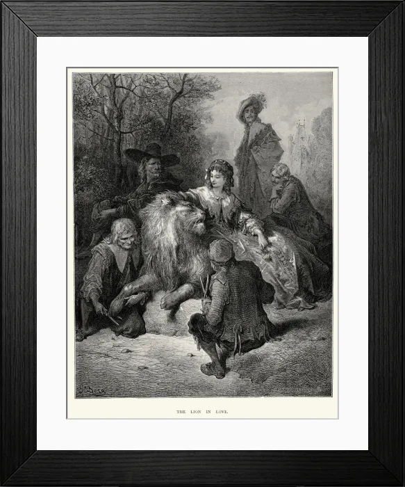 Framed Print : La Fontaines Fables - The Lion in Love