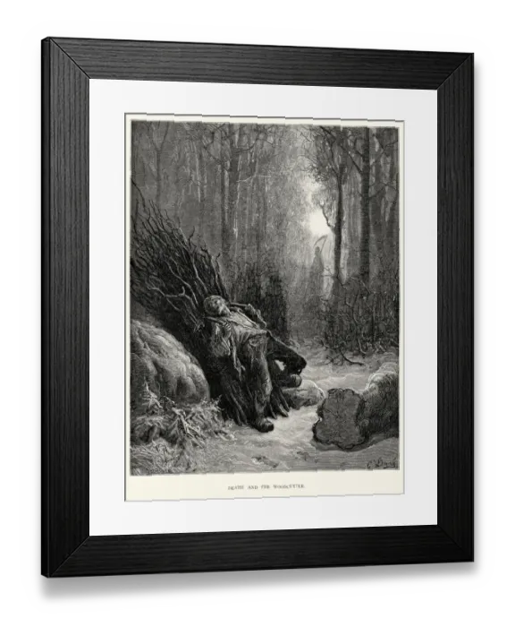 Framed Print : La Fontaines Fables - Death and the Woodcutter Framed Print : La Fontaines Fables - Death and the Woodcutter