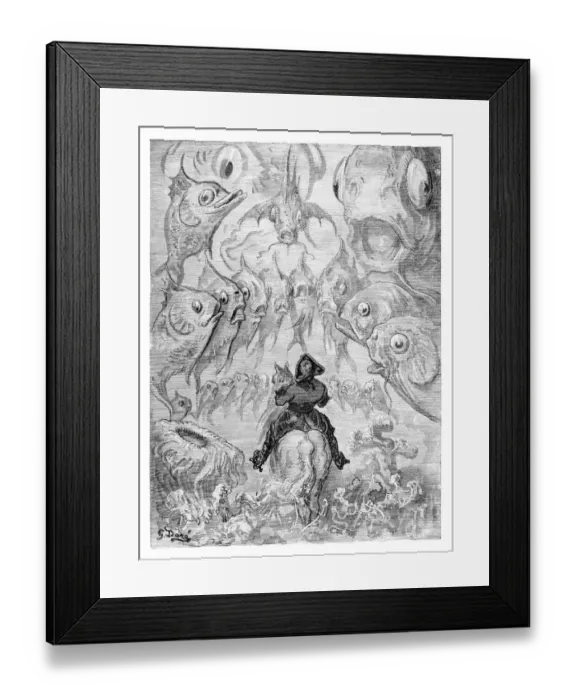 Framed Print : Baron Munchausen ship engraving