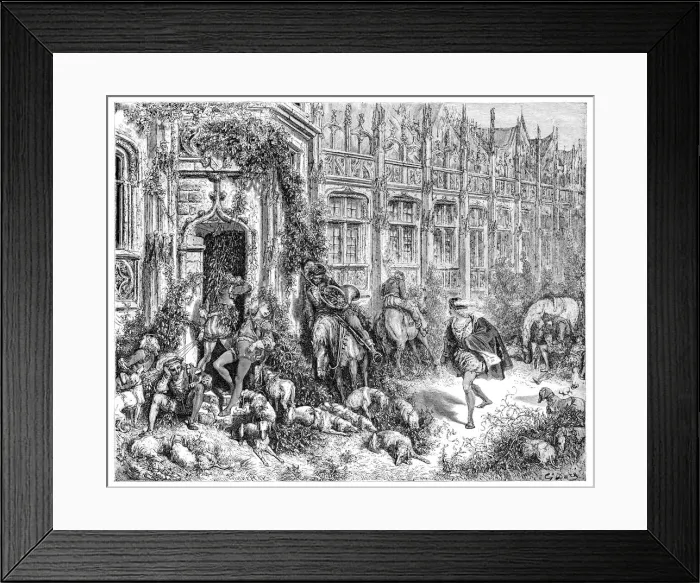 Framed Print : Fairy Tale Sleeping Beauty engraving Framed Print : Fairy Tale Sleeping Beauty engraving