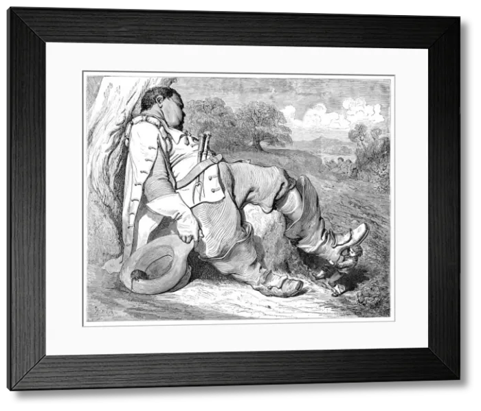 Framed Print : Little Thumb and the giant engraving Framed Print : Little Thumb and the giant engraving