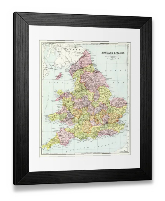 Framed Print : Old map of England and Wales Framed Print : Old map of England and Wales
