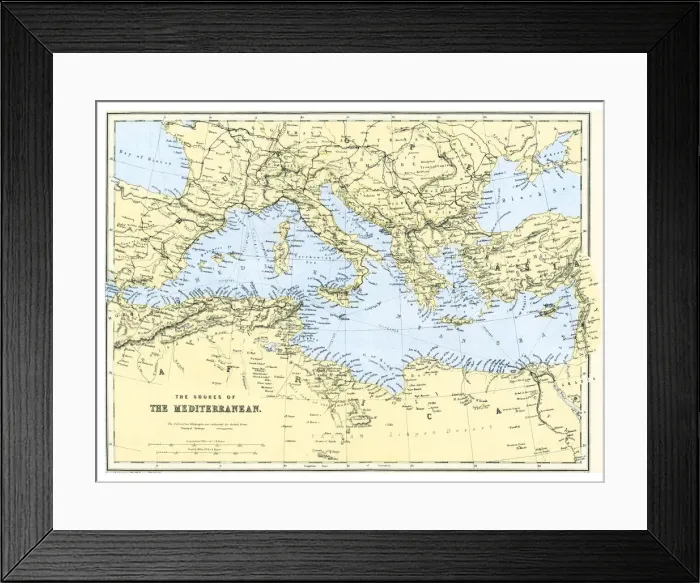 Framed Print : Old map of the shores of the Mediterranean Framed Print : Old map of the shores of the Mediterranean