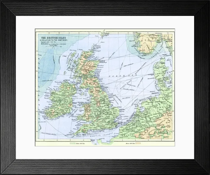 Framed Print : Old map of British Isles in relation to the continent Framed Print : Old map of British Isles in relation to the continent