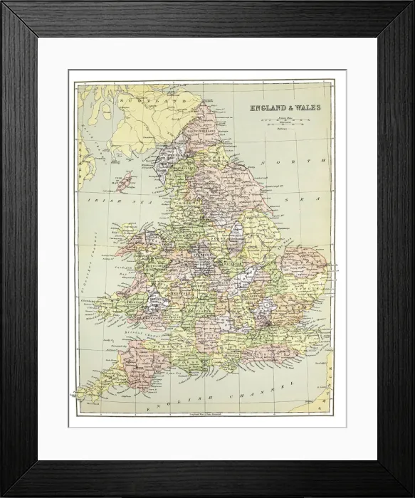 Framed Print : Old map of England and Wales - Published 1894. Antique Illustration, Popular Encyclopedia Published 1894. Copyright has expired on this artwork Framed Print : Old map of England and Wales - Published 1894. Antique Illustration, Popular Encyclopedia Published 1894. Copyright has expired on this artwork