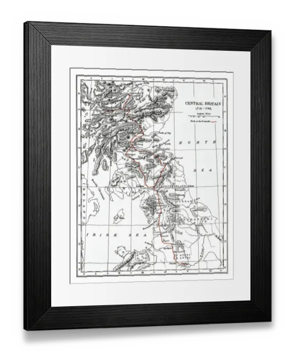 Framed Print : Old map of Central Britain (1715-1745)