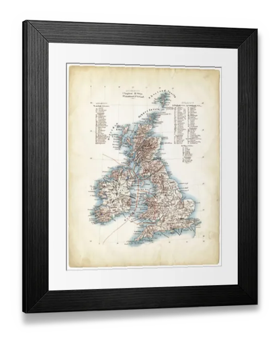 Framed Print : Antique map of Great Britain 1863 Framed Print : Antique map of Great Britain 1863