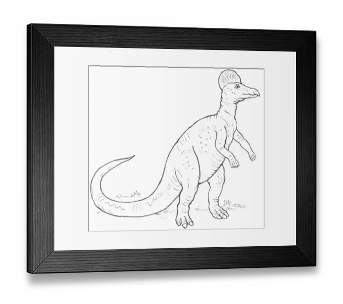 Framed Print : Line drawing of a Corythosaurus dinosaur