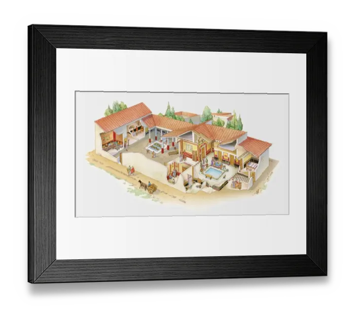 Framed Print : Cross section illustration of Roman villa Framed Print : Cross section illustration of Roman villa
