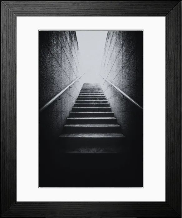 Framed Print : A staircase, in black and white, rising to the sky. Courbevoie, France Framed Print : A staircase, in black and white, rising to the sky. Courbevoie, France