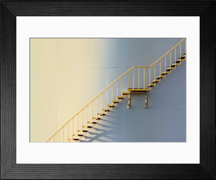 Framed Print : White oil tank with yellow oil staircase in Saint-Pierre-des-Corps, France Framed Print : White oil tank with yellow oil staircase in Saint-Pierre-des-Corps, France