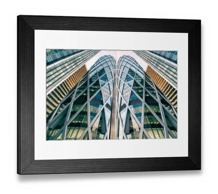 Framed Print : Tower D2 and its symmetrical reflection, in La Defense, Courbevoie