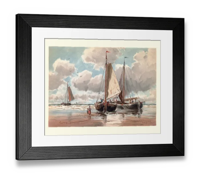Framed Print : Dutch Pinks boats at Low Tide, 19th Century