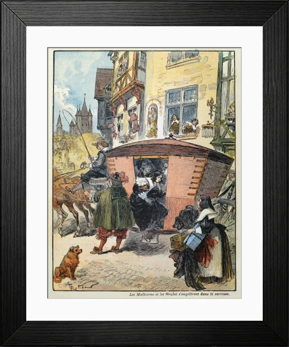 Framed Print : Group of people getting out of a horsedrawn carriage, History, Travel 17th Century, French Framed Print : Group of people getting out of a horsedrawn carriage, History, Travel 17th Century, French