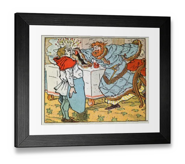 Framed Print : Vintage illustration, Cartoon of angry upset medieval noble man pinching the nose of a servant Framed Print : Vintage illustration, Cartoon of angry upset medieval noble man pinching the nose of a servant