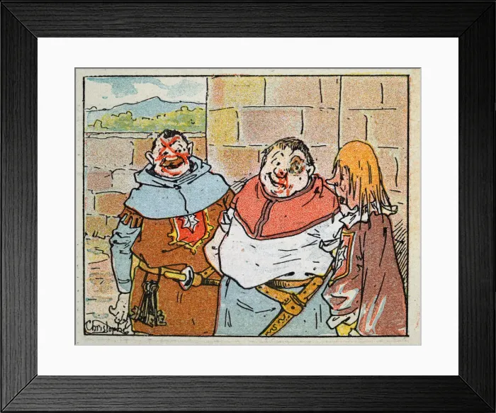 Framed Print : Vintage illustration, Cartoon of medieval castle servants, gatekeeper, soldier Framed Print : Vintage illustration, Cartoon of medieval castle servants, gatekeeper, soldier