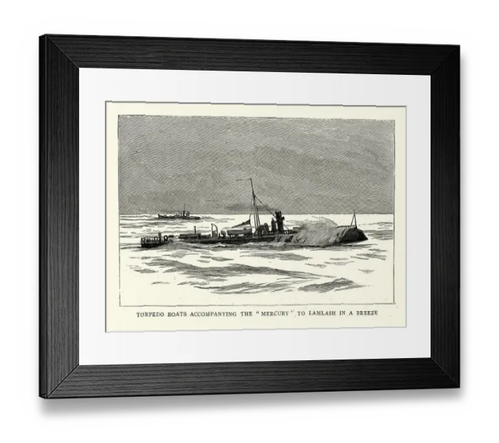Framed Print : Royal navy torpedo boats accompanying HMS Mercury to Lamlash, Victorian 1880s, 19th Century