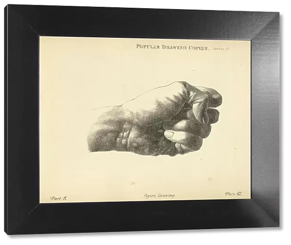 Sketching human hand, clenched fist, Victorian art figure drawing copies 19th Century