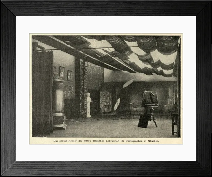 Framed Print : Vintage photography studio of the first German school for photographers in Munich Framed Print : Vintage photography studio of the first German school for photographers in Munich