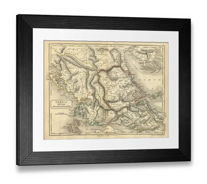 Framed Print : Antique map of Ancient Greece, Graecia extra Peloponnesum, History Framed Print : Antique map of Ancient Greece, Graecia extra Peloponnesum, History