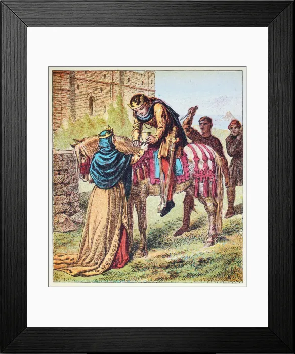 Framed Print : Assassination of King Edward the Martyr by Queen Dowager AElfthryth, 978AD, Corfe Castle Framed Print : Assassination of King Edward the Martyr by Queen Dowager AElfthryth, 978AD, Corfe Castle