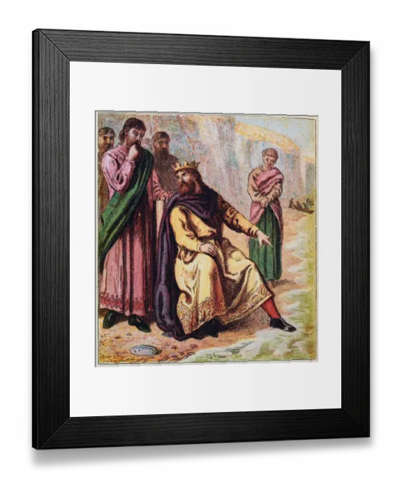 Framed Print : King Canute and the tide, apocryphal anecdote illustrating the piety or humility Framed Print : King Canute and the tide, apocryphal anecdote illustrating the piety or humility