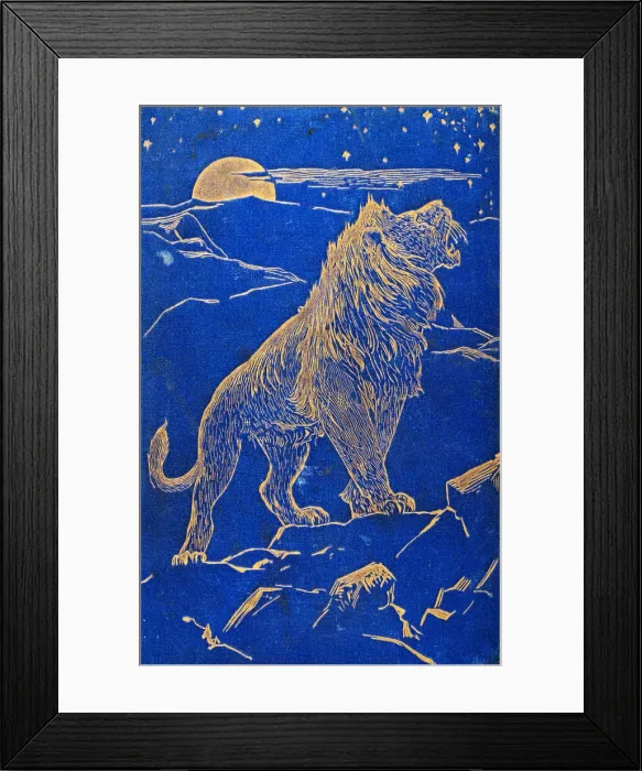 Framed Print : Vintage illustration, Golden lion roaring at the night sky, Victorian Wildlife Art Framed Print : Vintage illustration, Golden lion roaring at the night sky, Victorian Wildlife Art