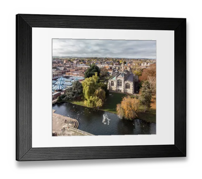 Framed Print : The town of Hitchin, Hertfordshire, UK in Autumn from a high angle view