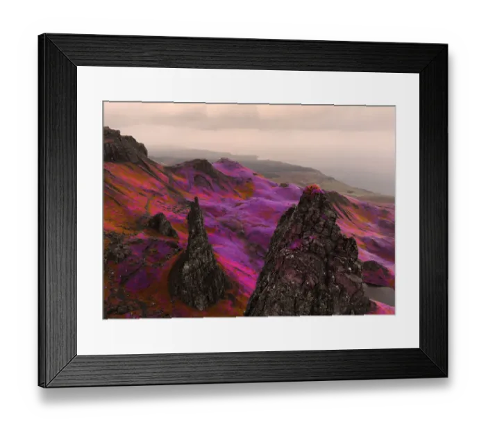 Framed Print : Fantasy aerial picture above the dramatic landscape with infrared colors in Scotland Framed Print : Fantasy aerial picture above the dramatic landscape with infrared colors in Scotland