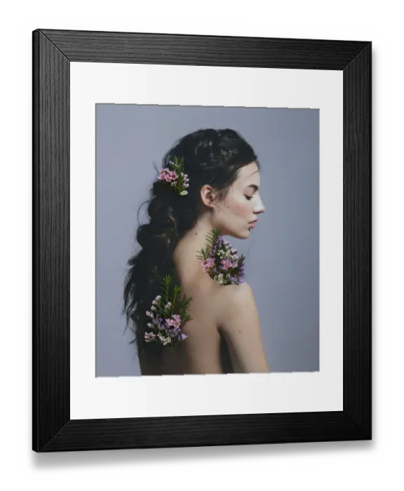 Framed Print : Collage with female portrait and flowers Framed Print : Collage with female portrait and flowers