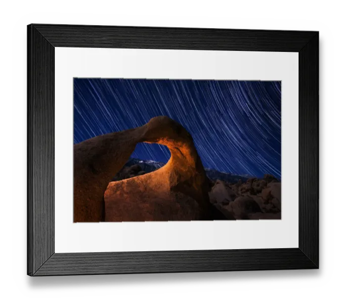 Framed Print : Mobius Arch with star trail in Sierra Nevada mountains Framed Print : Mobius Arch with star trail in Sierra Nevada mountains
