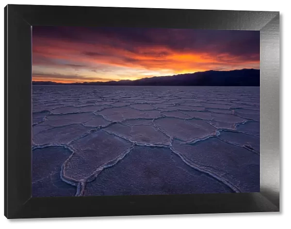 Badwater salt flat at death valley national park during sunset