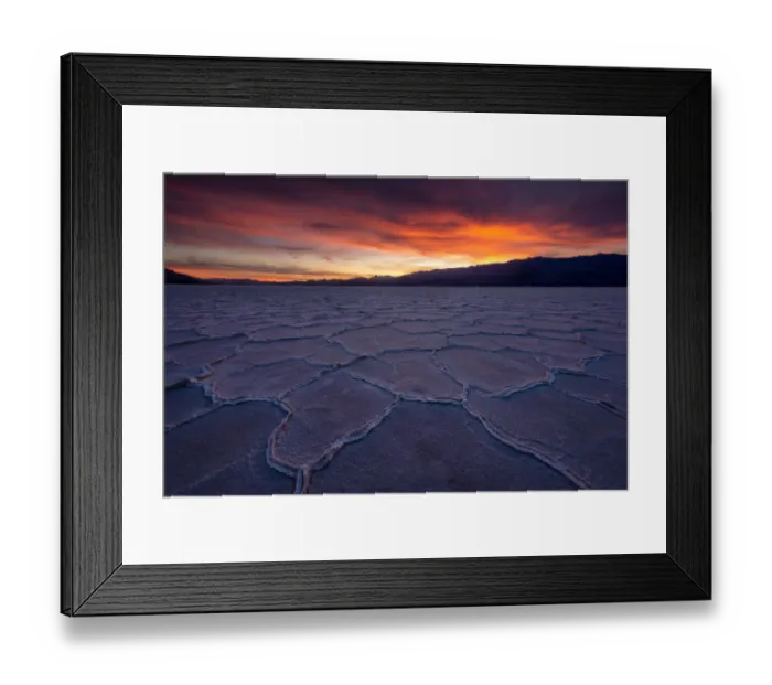 Framed Print : Badwater salt flat at death valley national park during sunset