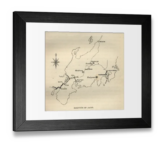 Framed Print : Vintage illustration of Map showing early railways of Japan, 1870s, 1880s, 19th Century Framed Print : Vintage illustration of Map showing early railways of Japan, 1870s, 1880s, 19th Century