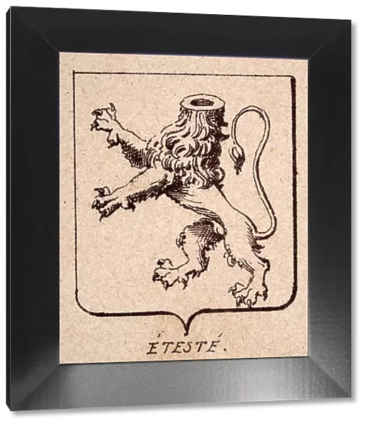 Vintage illustration, Escutcheon, or heraldic shield, Lions rampant decapitated, Eteste, Heraldry