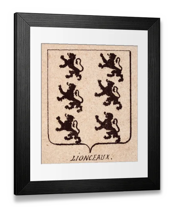 Framed Print : Vintage illustration, Escutcheon, or heraldic shield, Lions rampant, cubs, Lionceaux, Heraldry Framed Print : Vintage illustration, Escutcheon, or heraldic shield, Lions rampant, cubs, Lionceaux, Heraldry