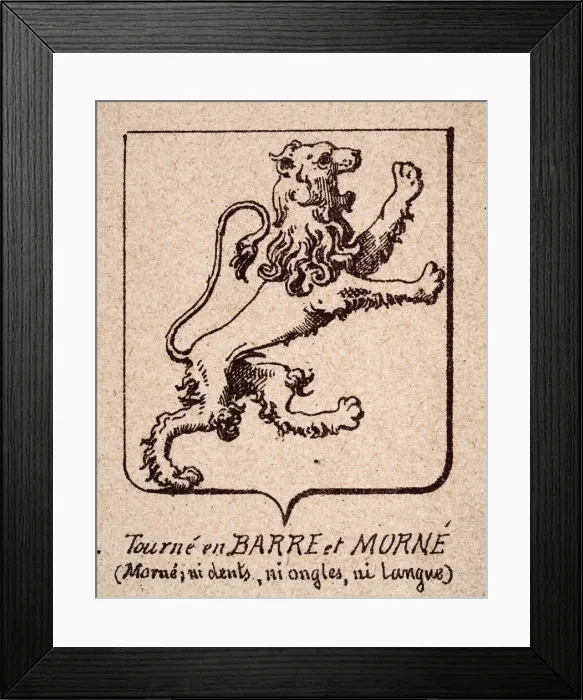 Framed Print : Vintage illustration, Escutcheon, or heraldic shield, Lions rampant, Tourne en barre et morne, Heraldry Framed Print : Vintage illustration, Escutcheon, or heraldic shield, Lions rampant, Tourne en barre et morne, Heraldry