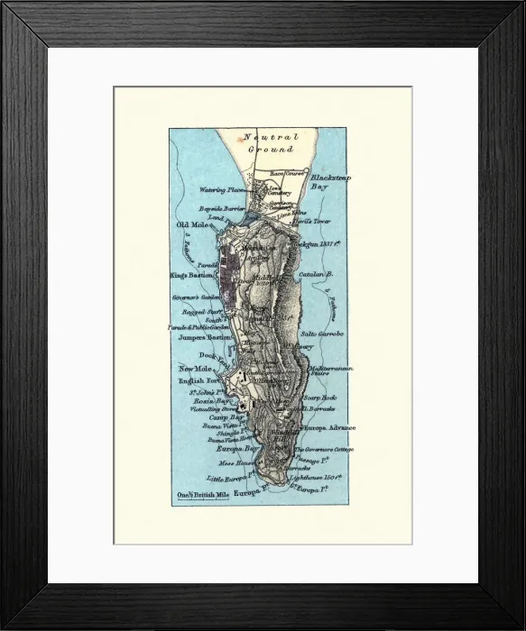Framed Print : Antique map of Gibraltar, Victorian 1890s, 19th Century Framed Print : Antique map of Gibraltar, Victorian 1890s, 19th Century