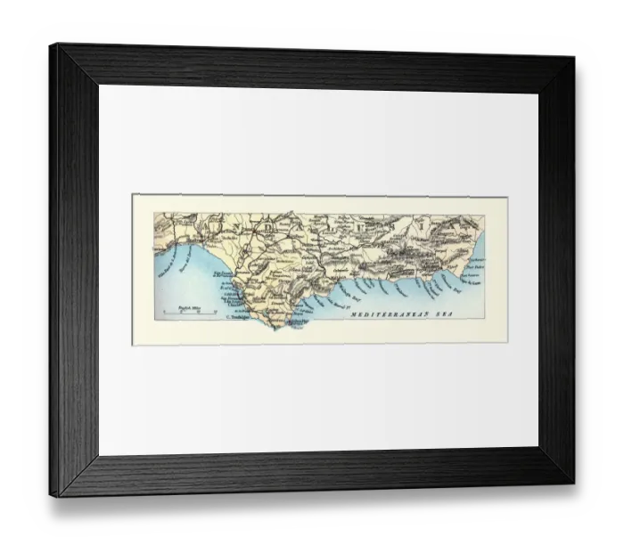 Framed Print : Antique map of Southern coast of Andalusia, Spain in 1890s, Victorian 19th Century Framed Print : Antique map of Southern coast of Andalusia, Spain in 1890s, Victorian 19th Century