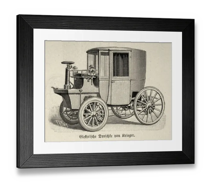 Framed Print : Early electric powered motor car, 1890s, 19th Century, History of transport, automobiles Framed Print : Early electric powered motor car, 1890s, 19th Century, History of transport, automobiles