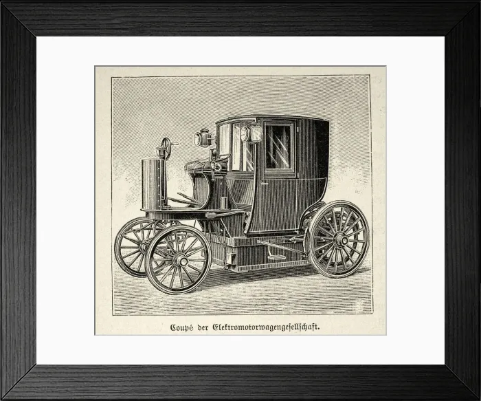 Framed Print : Early electric powered motor car, 1890s, 19th Century, History of transport, automobiles
