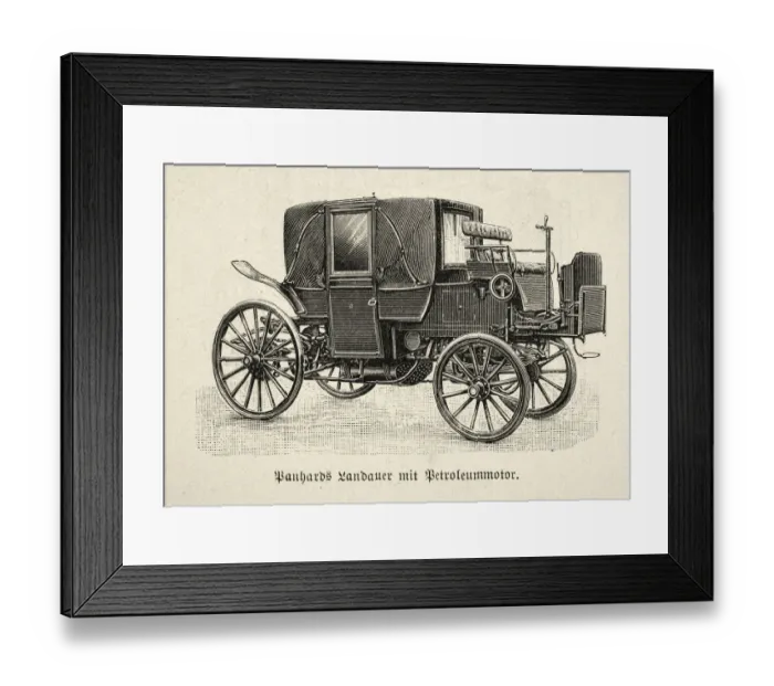 Framed Print : Vintage illustration of a early Panhard petrol powered motor car, 1890s, 19th Century Framed Print : Vintage illustration of a early Panhard petrol powered motor car, 1890s, 19th Century